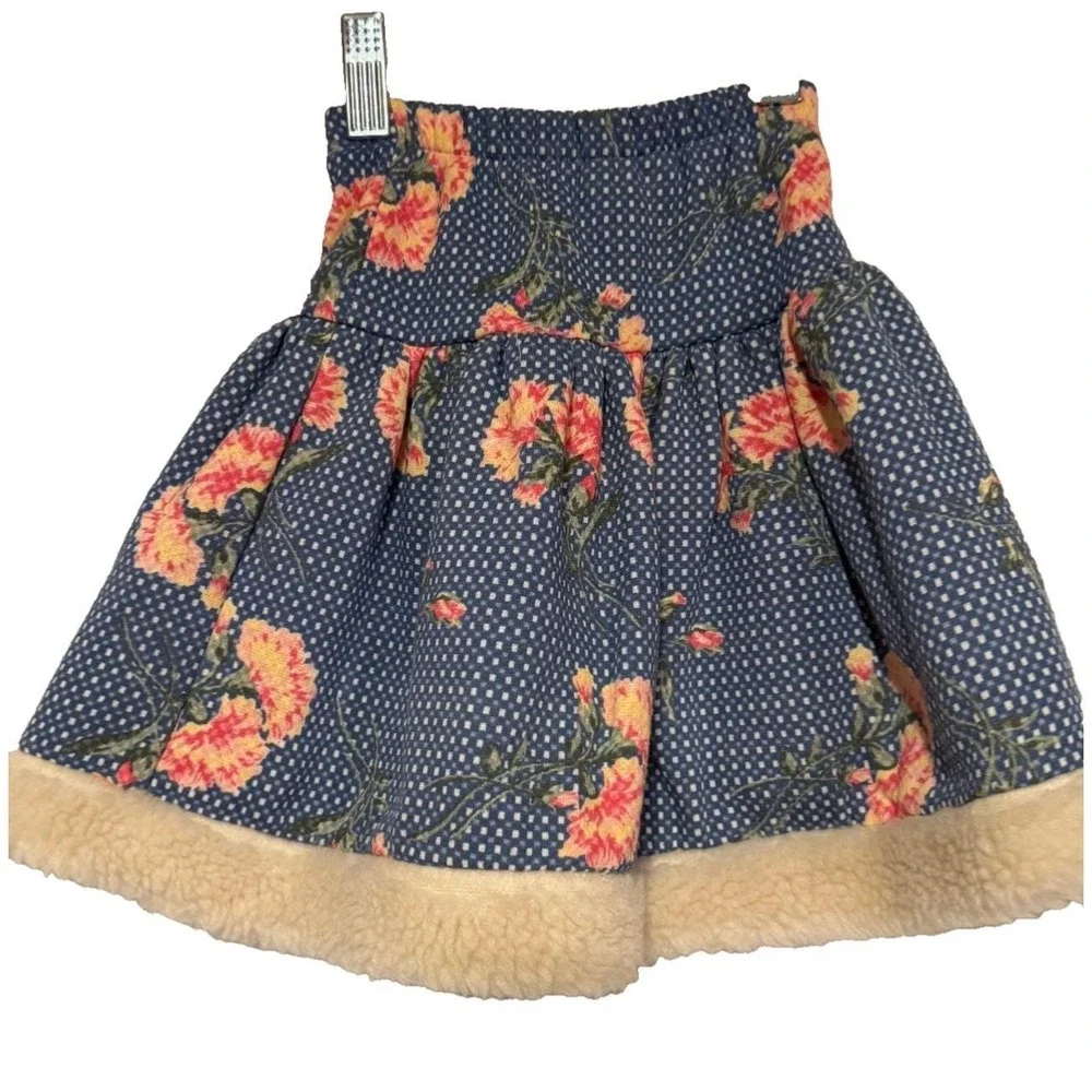 Vtg EUC Rose Cage San Fran toddler floral jacket skirt set‎ Faux Fur USA 2T-4T